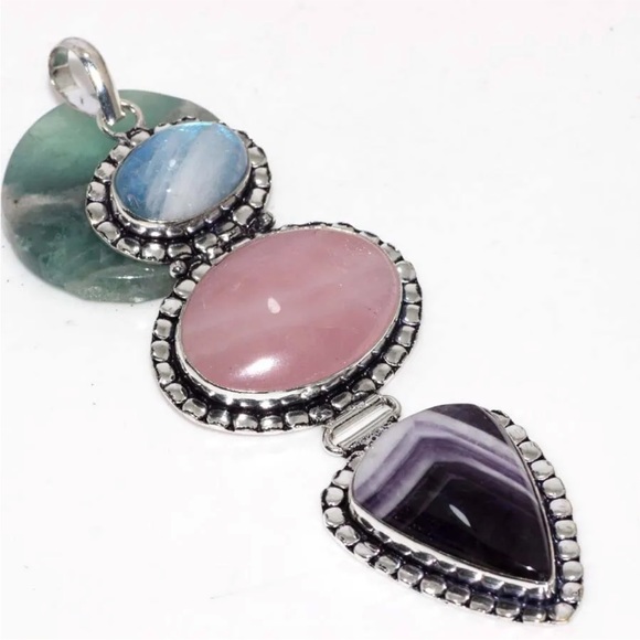 Earth Art hand crafted artisan Jewelry - Rainbow, moonstone, Amethyst and rose quartz pendant